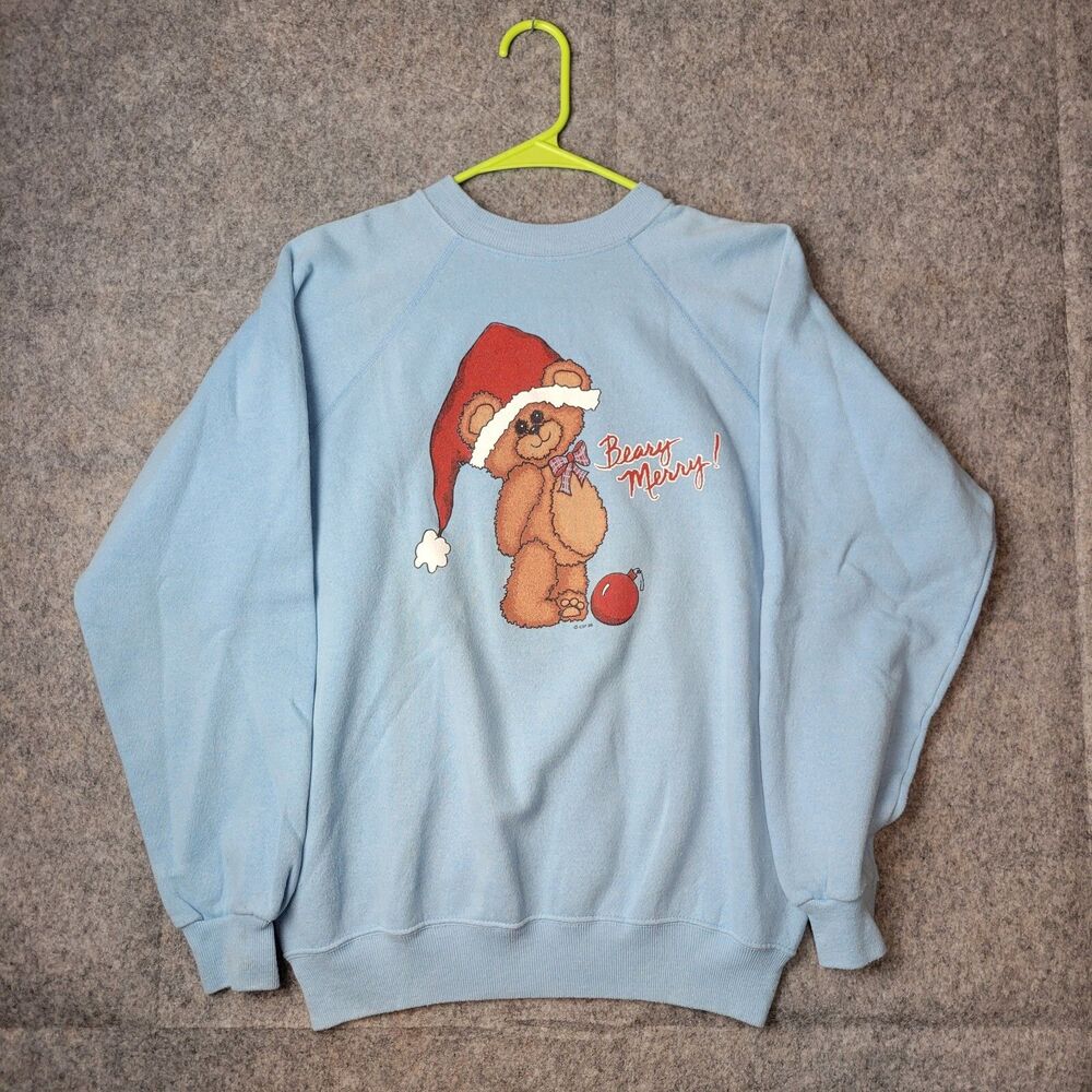 Vintage Hanes Christmas Crewneck Sweatshirt Merry Beary 90s Cute Teddy Bear Sz M